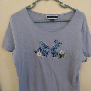 Bedazzled Blue and Sea Green LT. Blue Butterfly Top Size L